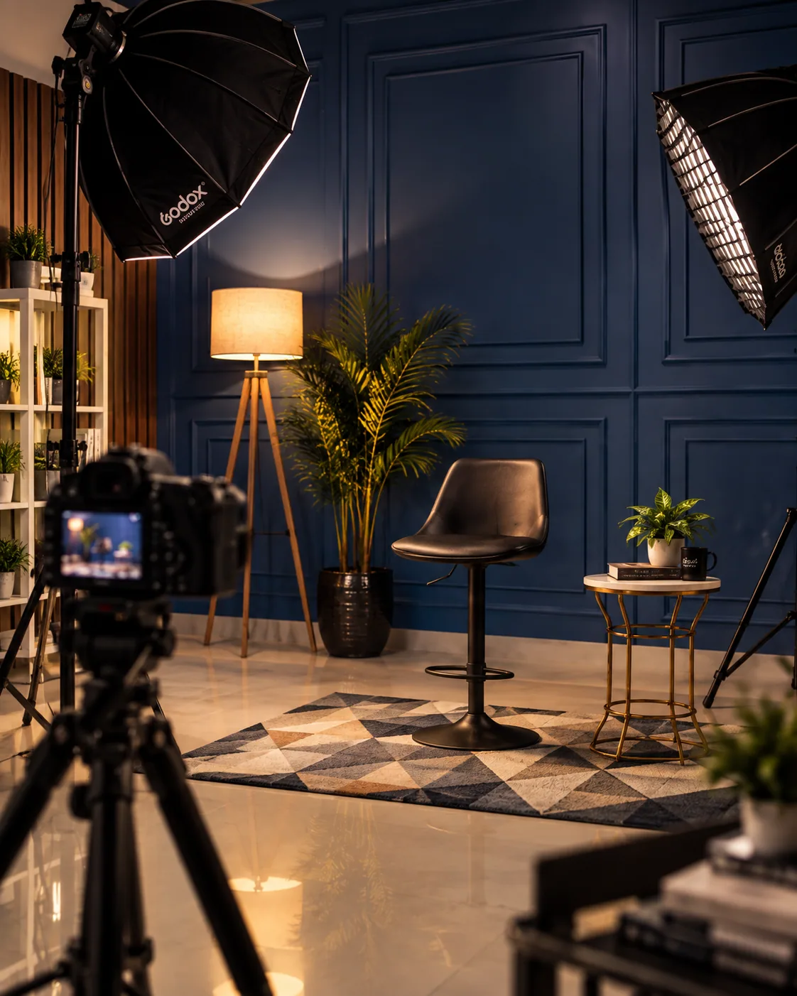 Real Story & Fame Studio podcast seating setup with professional lighting in Pune